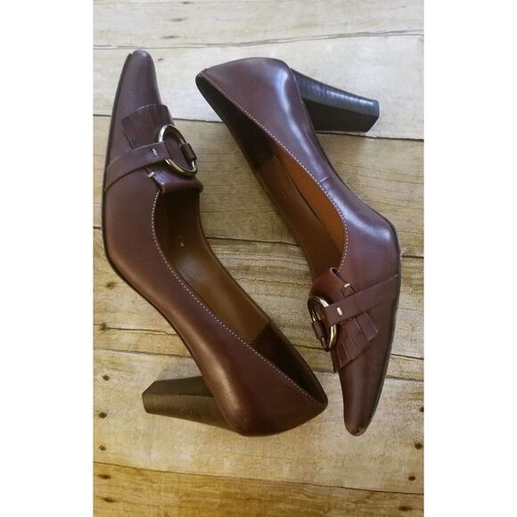 Circa Joan & David Women SlipOn Pumps Shoes 10M leather upper Brown - Picture 2 of 10